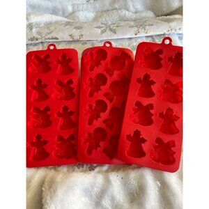 Christmas-Themed Red Silicone Candy & Chocolate Molds Set Of 3